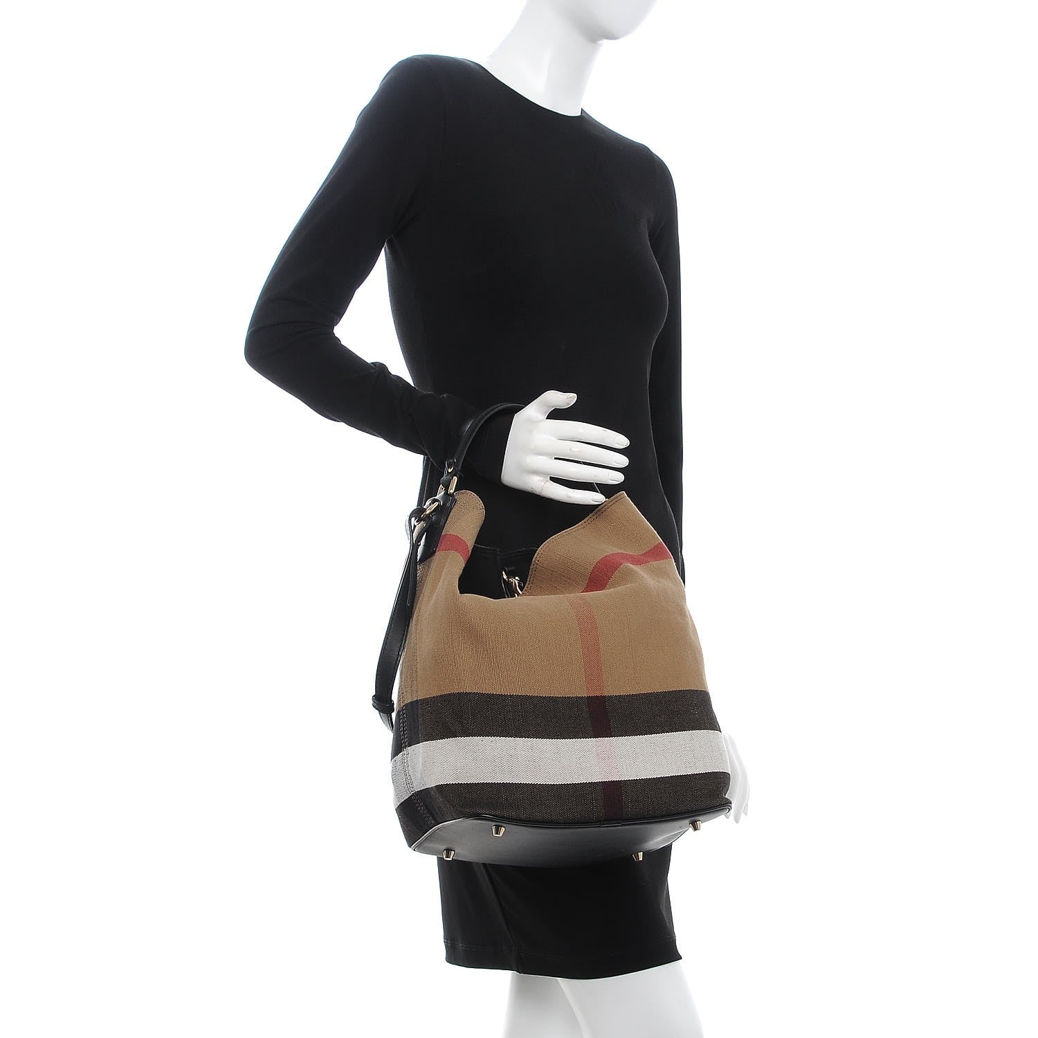 Burberry Canvas Mega Check Medium Ashby Hobo Black 2 of 9