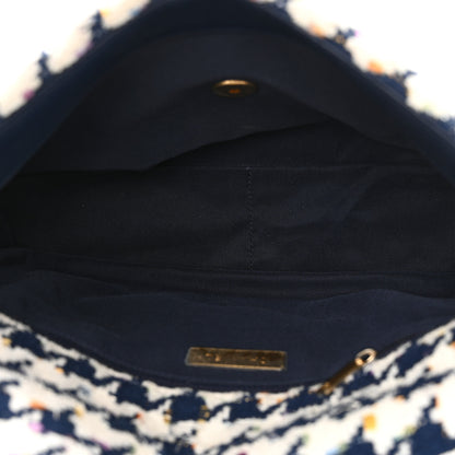 Chanel Tweed Quilted Large Chanel 19 Flap Ecru Navy Blue Multicolor 5 of 13