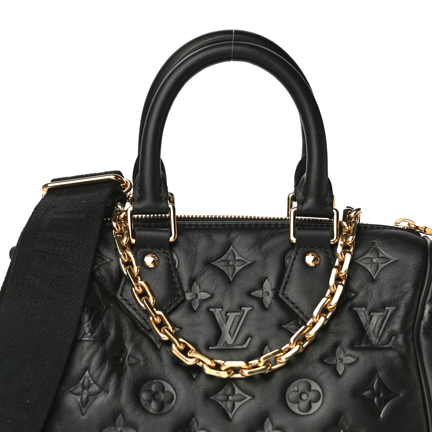 Louis Vuitton Lambskin Embossed Monogram Speedy 22 Bandouliere Black 7 of 17