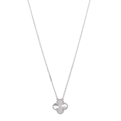 Van Cleef & Arpels 18K White Gold Diamond Guilloche Vintage Alhambra Pendant Necklace 1 of 6