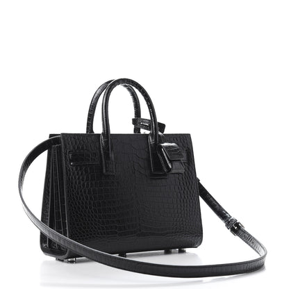 Saint Laurent Calfskin Crocodile Embossed Nano Sac De Jour Black 3 of 9