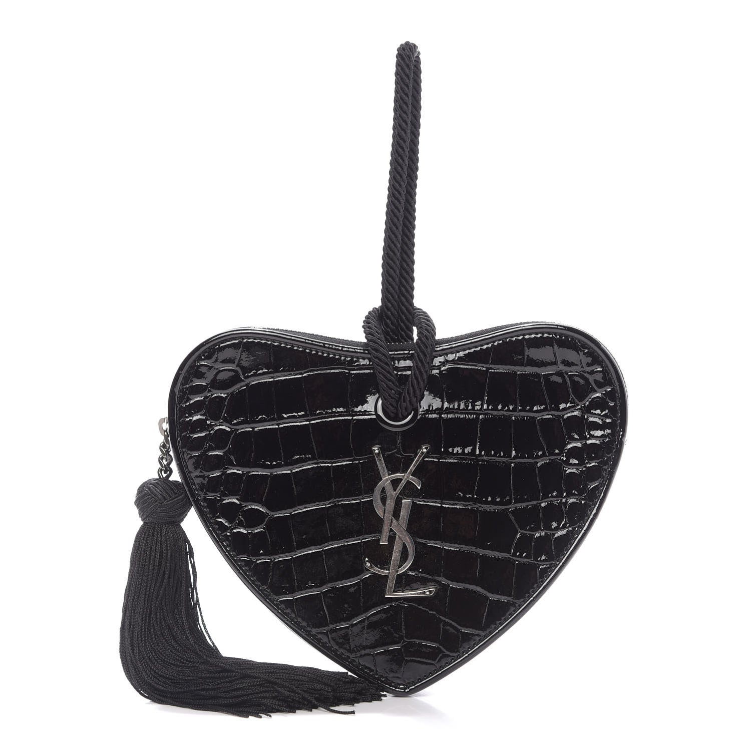 Saint Laurent Patent Crocodile Embossed Sac Coeur Heart Shaped Clutch Black 1 of 9