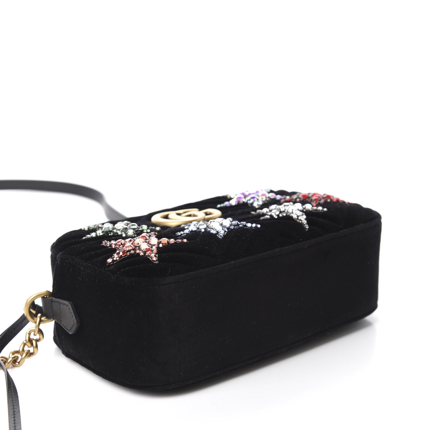Gucci Velvet Matelasse Crystal Star Embroidered Small GG Marmont Chain Shoulder Bag Black 4 of 10