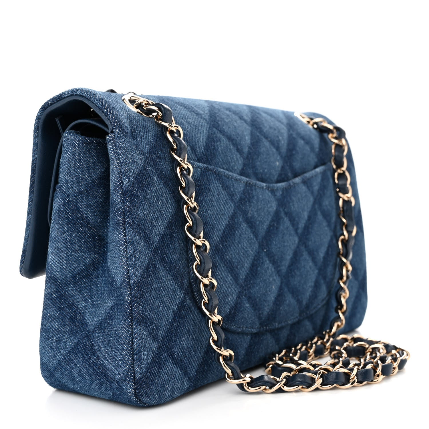 Chanel Printed Denim Quilted Medium Double Flap Dark Blue 3 of 10