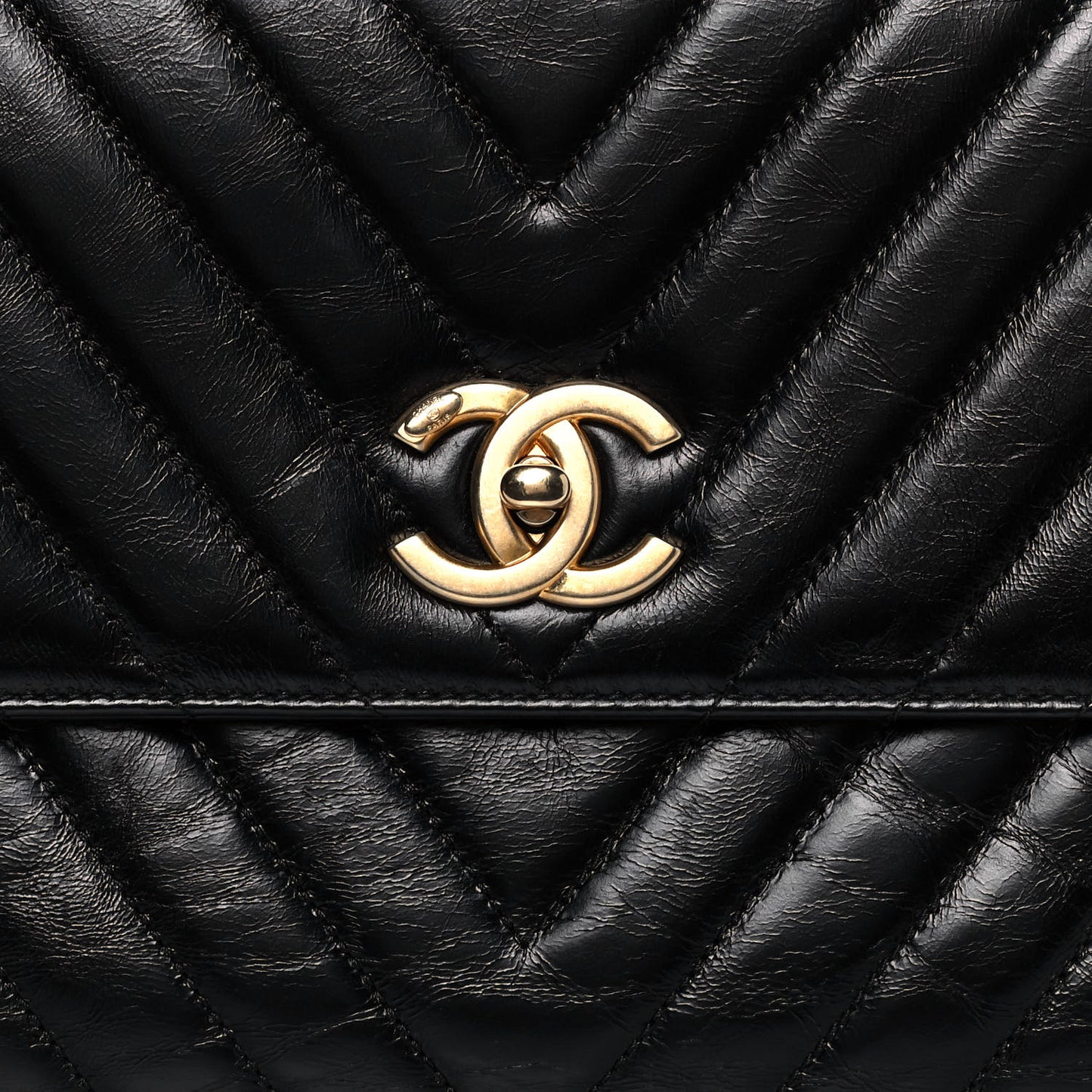 Calfskin Lizard Chevron Quilted Medium Coco Handle Flap Black