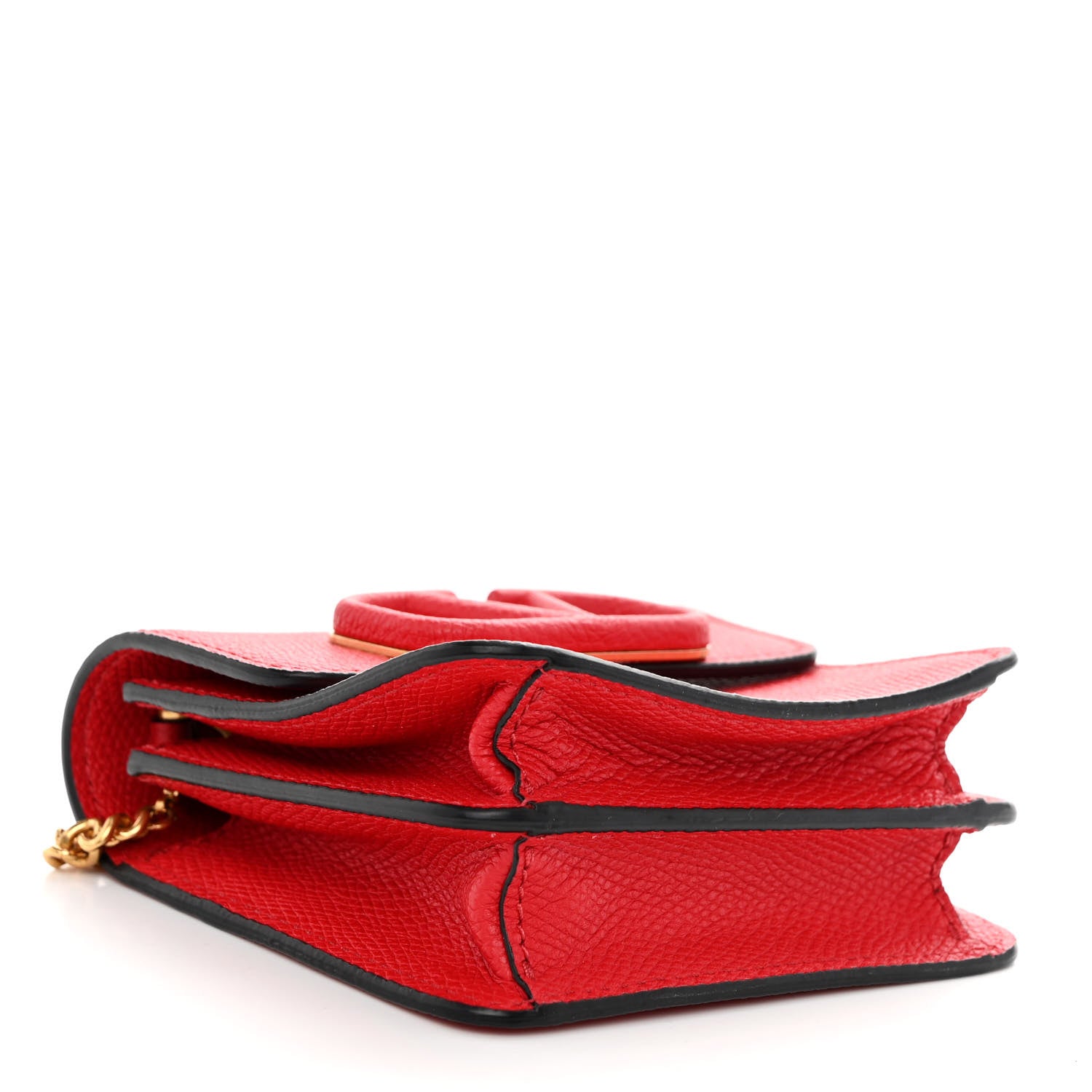 Valentino Garavani Grainy Calfskin VLogo Compact Wallet with Chain Rouge Pur 4 of 9