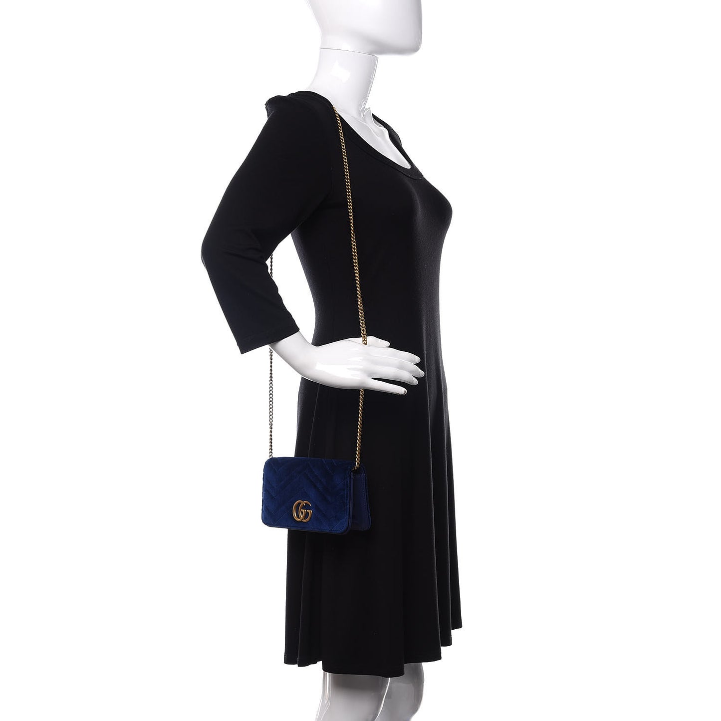 Velvet Matelasse GG Marmont Mini Bag Cobalt Blue