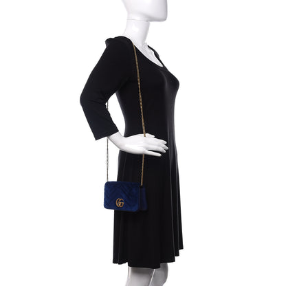 Gucci Velvet Matelasse GG Marmont Mini Bag Cobalt Blue 2 of 11
