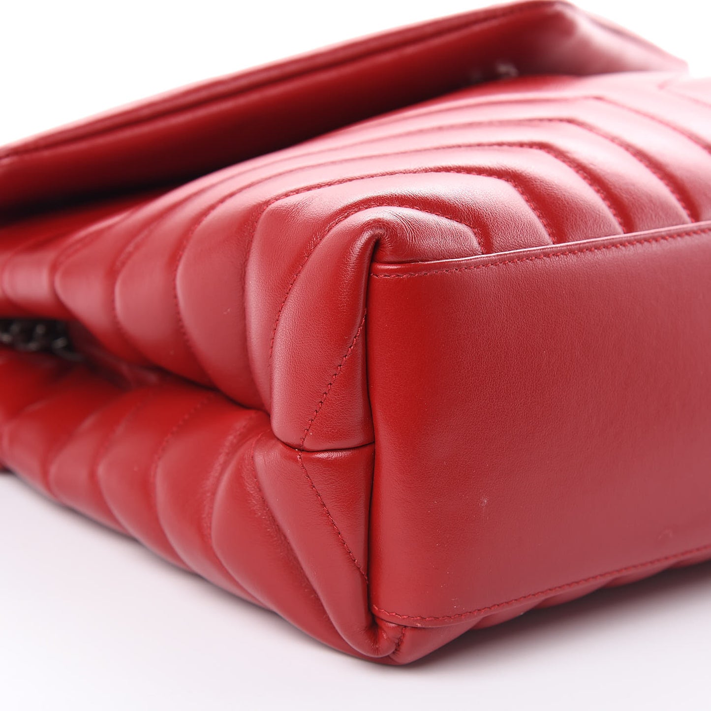 Calfskin Y Quilted Monogram Medium Loulou Chain Satchel Lipstick Red