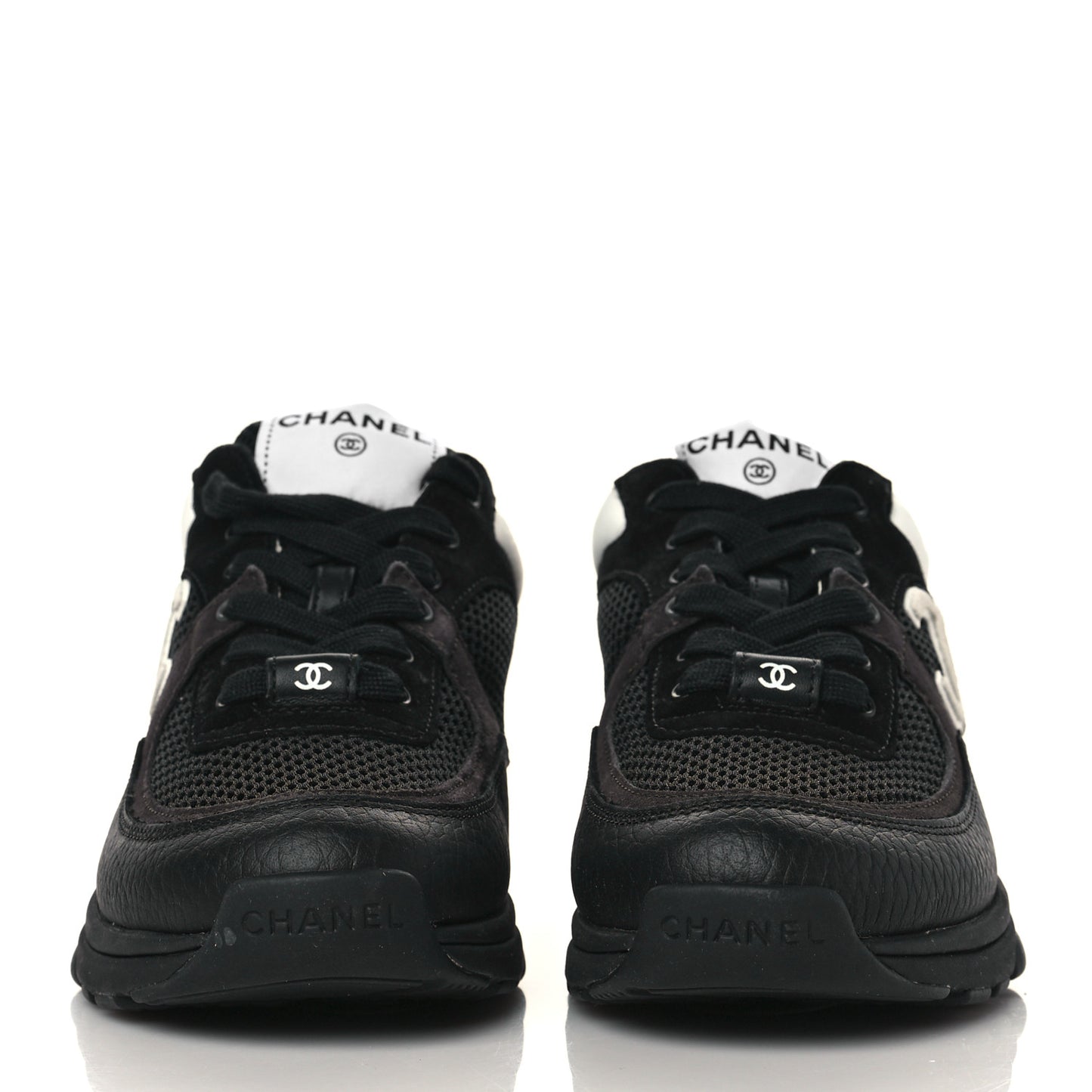 Mesh Suede Grained Calfskin Womens CC Sneakers 35 Black White
