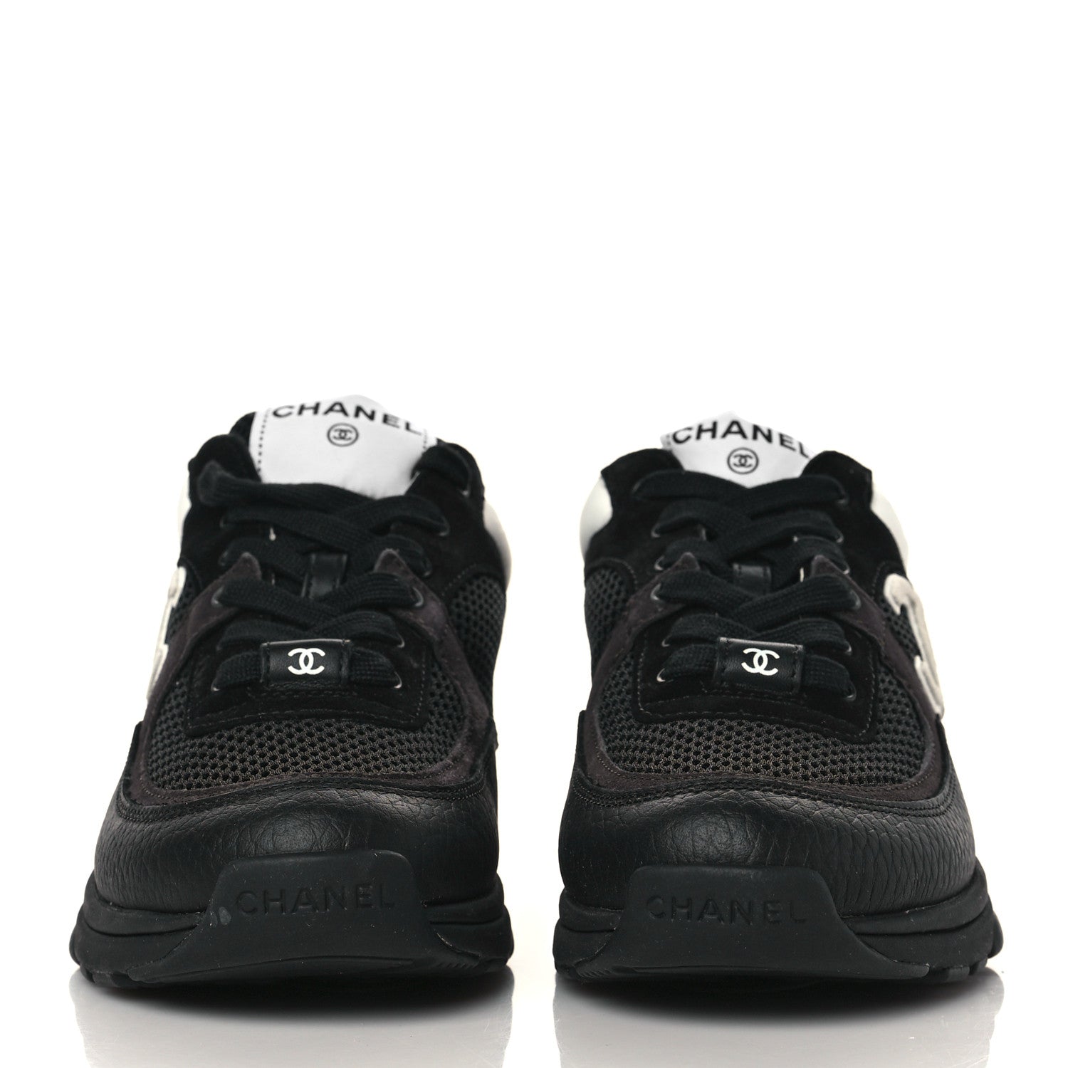 Chanel Mesh Suede Grained Calfskin Womens CC Sneakers 35 Black White 2 of 7