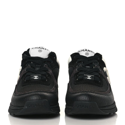 Chanel Mesh Suede Grained Calfskin Womens CC Sneakers 35 Black White 2 of 7