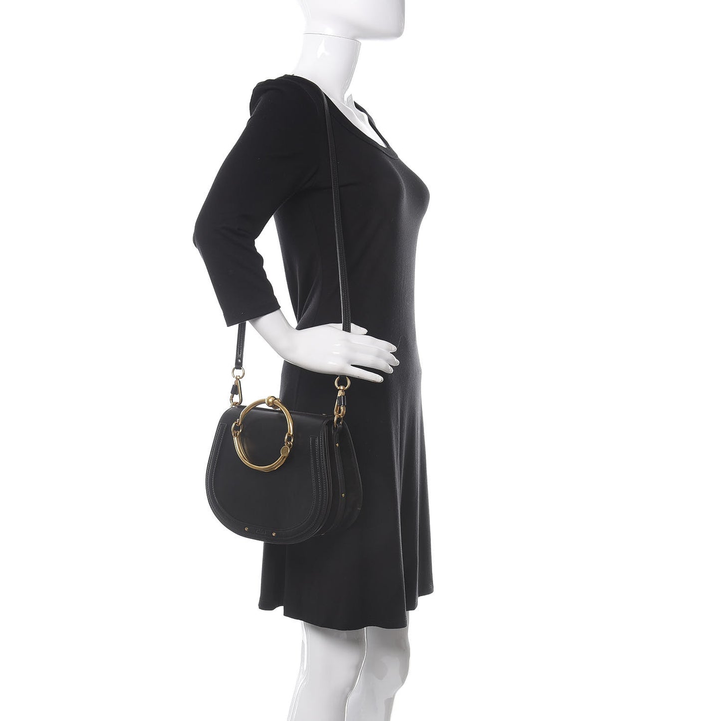 Calfskin Suede Medium Nile Bracelet Bag Black