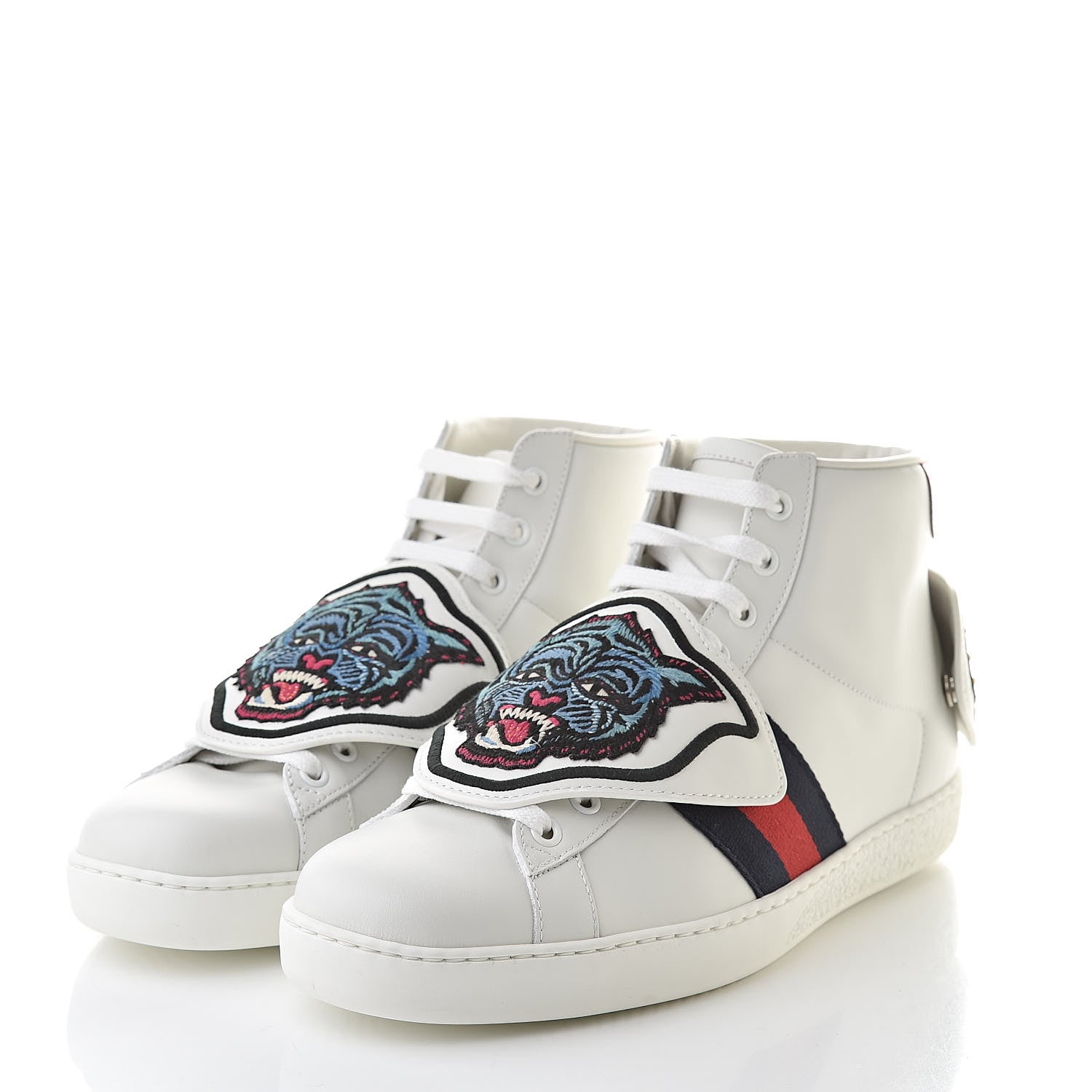 Gucci Calfskin Ayers Embroidered Web Mens Ace Removable Patches High Top Sneakers 7.5 White 3 of 13