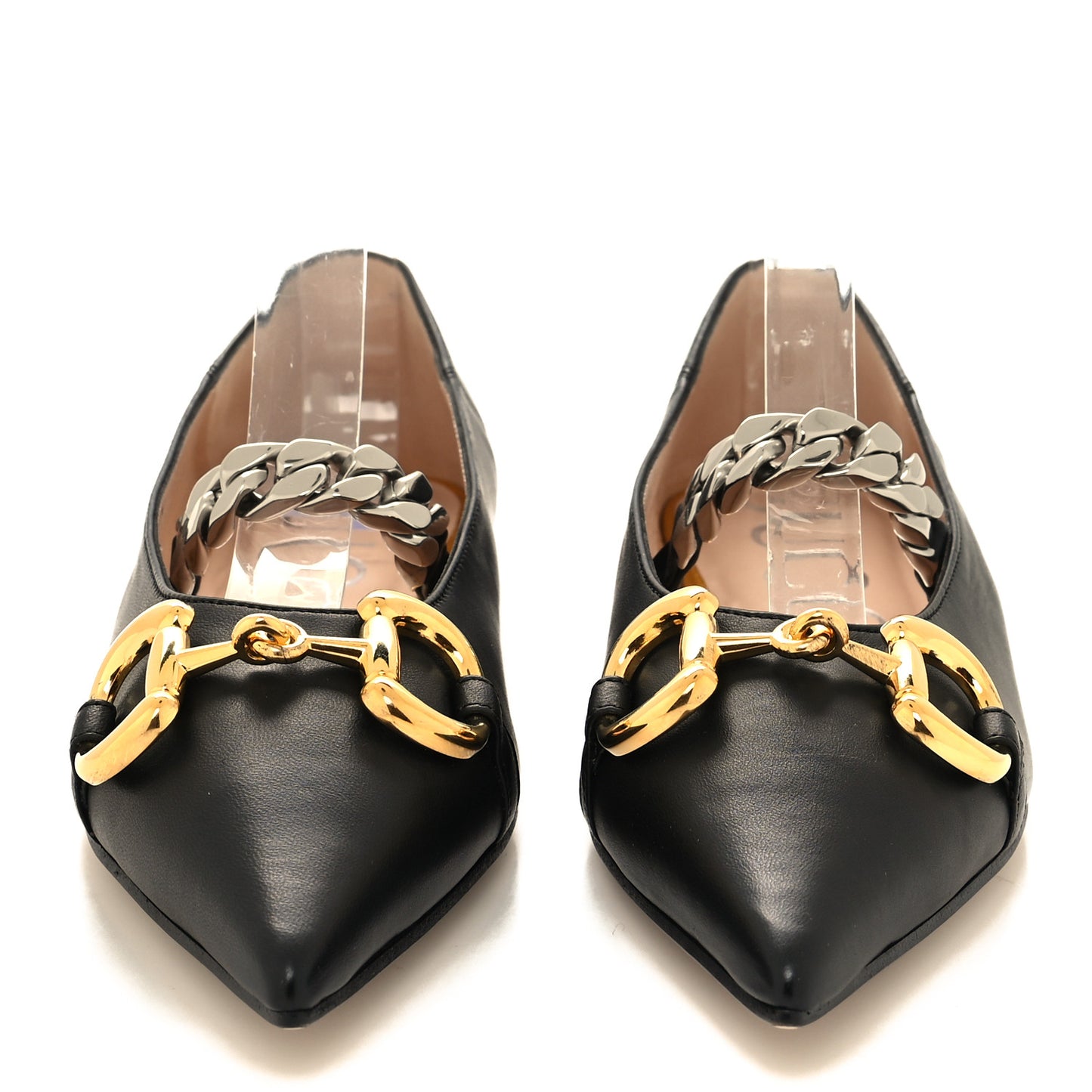 Nappa Lumiere Deva Horsebit Chain Embellished Flats 36 Black