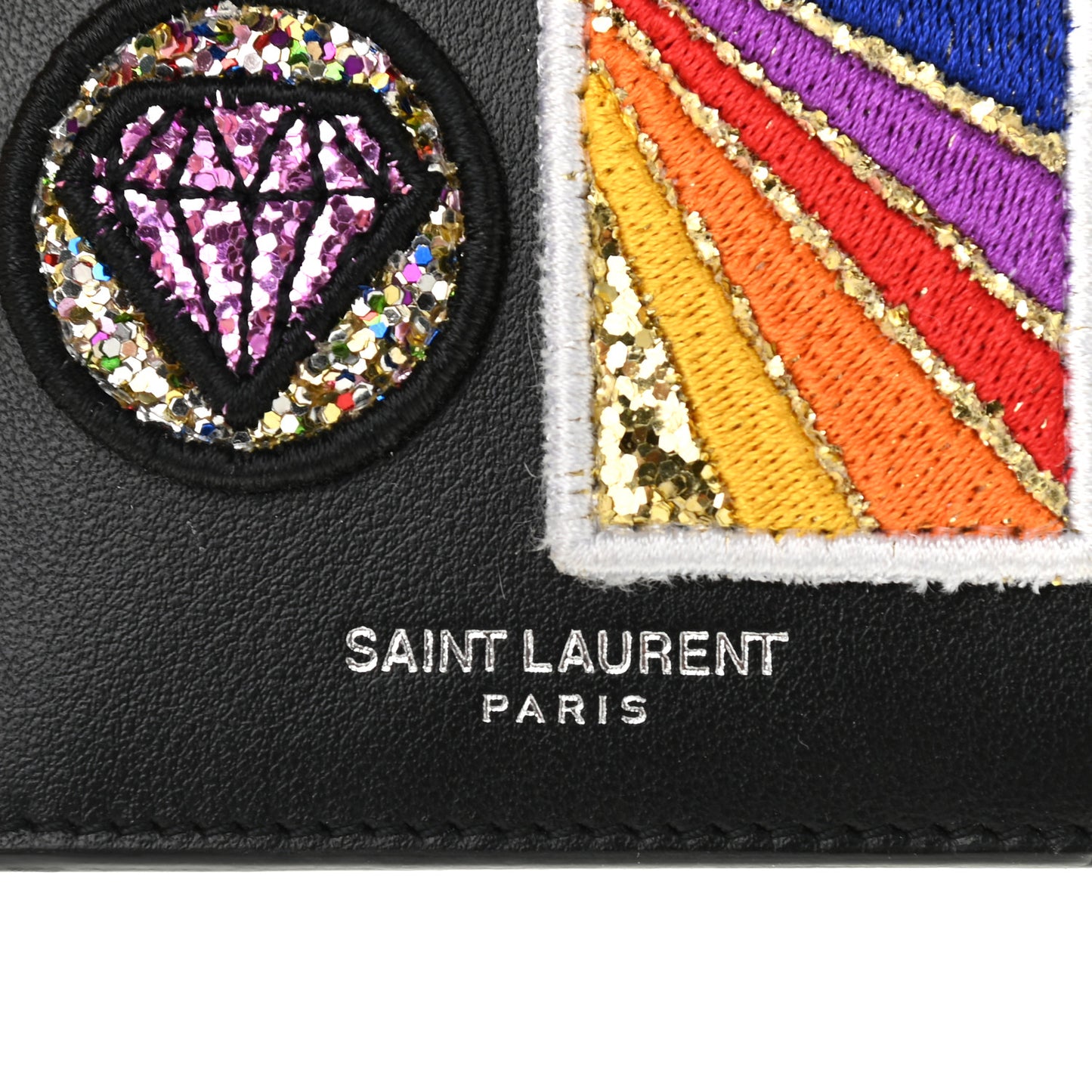 Calfskin Paris Rainbow Patch Fragments Zip Pouch Card Holder Black