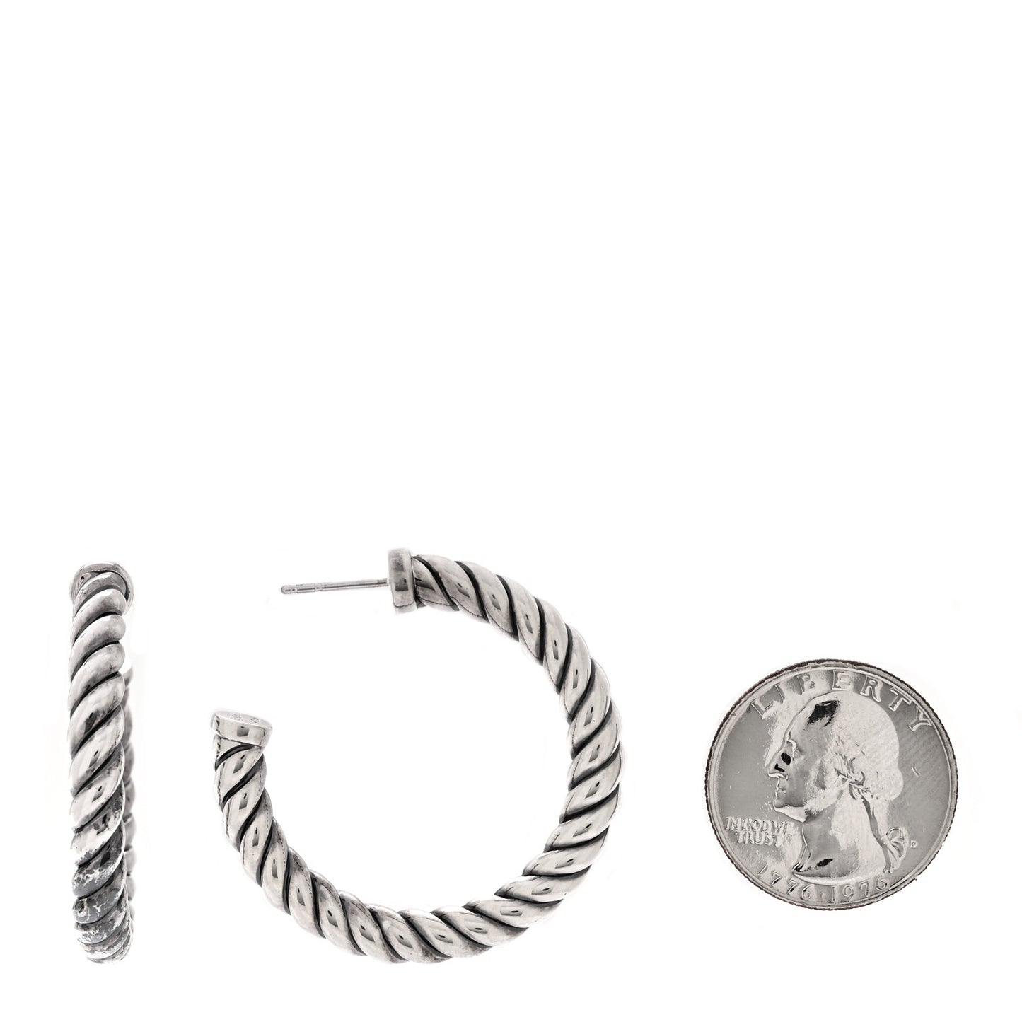 Sterling Silver Sculpted Cable Hoop Earrings