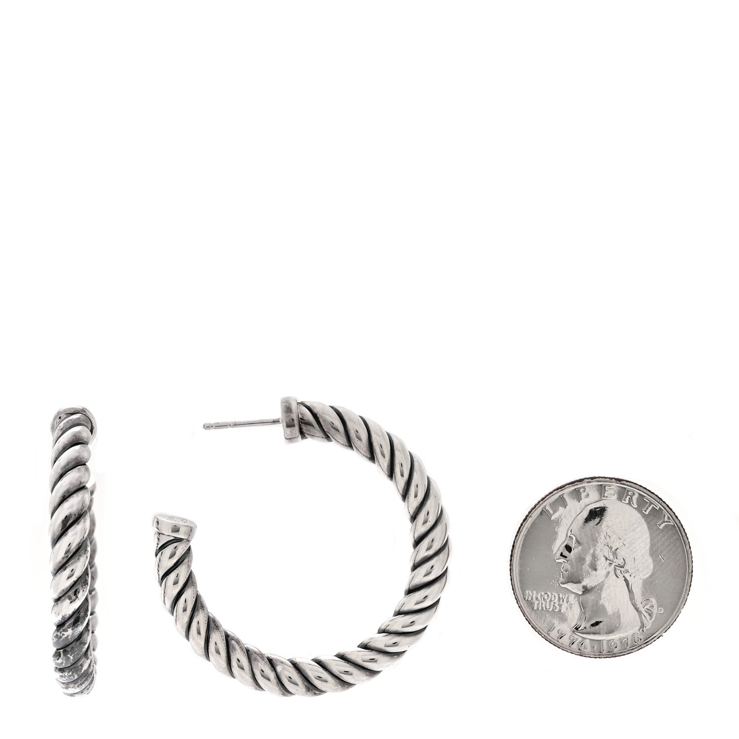 David Yurman Sterling Silver Sculpted Cable Hoop Earrings 2 of 4