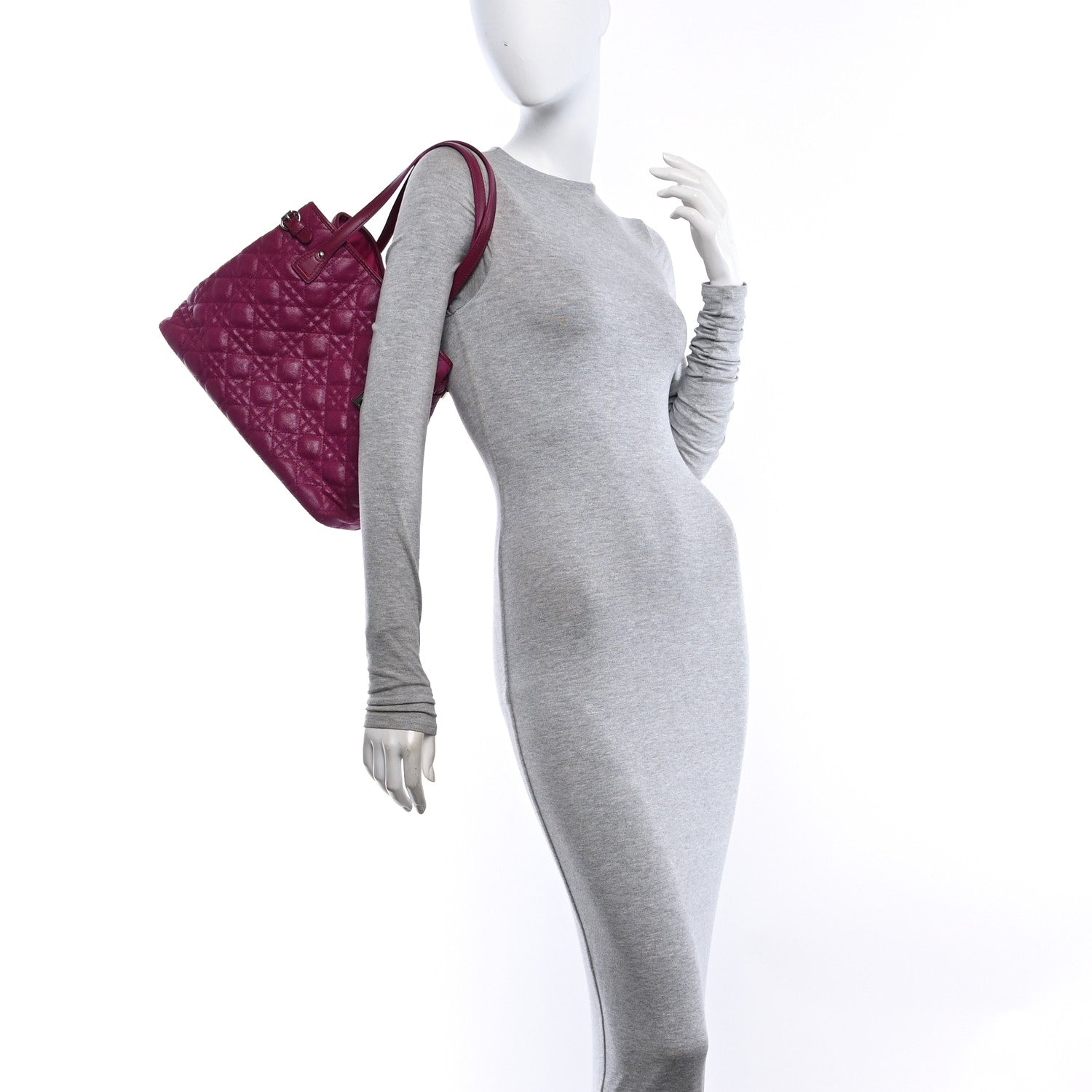 Christian Dior Coated Canvas Cannage Medium Panarea Tote Raspberry 2 of 10