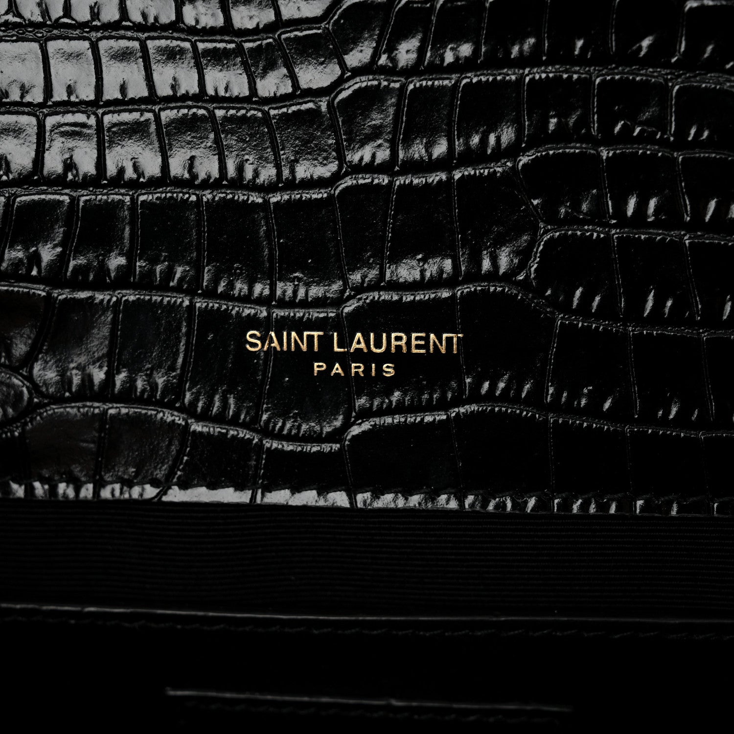 Saint Laurent Calfskin Crocodile Embossed Medium Classic Monogram Kate Tassel Satchel Black 6 of 10