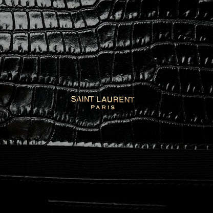 Saint Laurent Calfskin Crocodile Embossed Medium Classic Monogram Kate Tassel Satchel Black 6 of 10