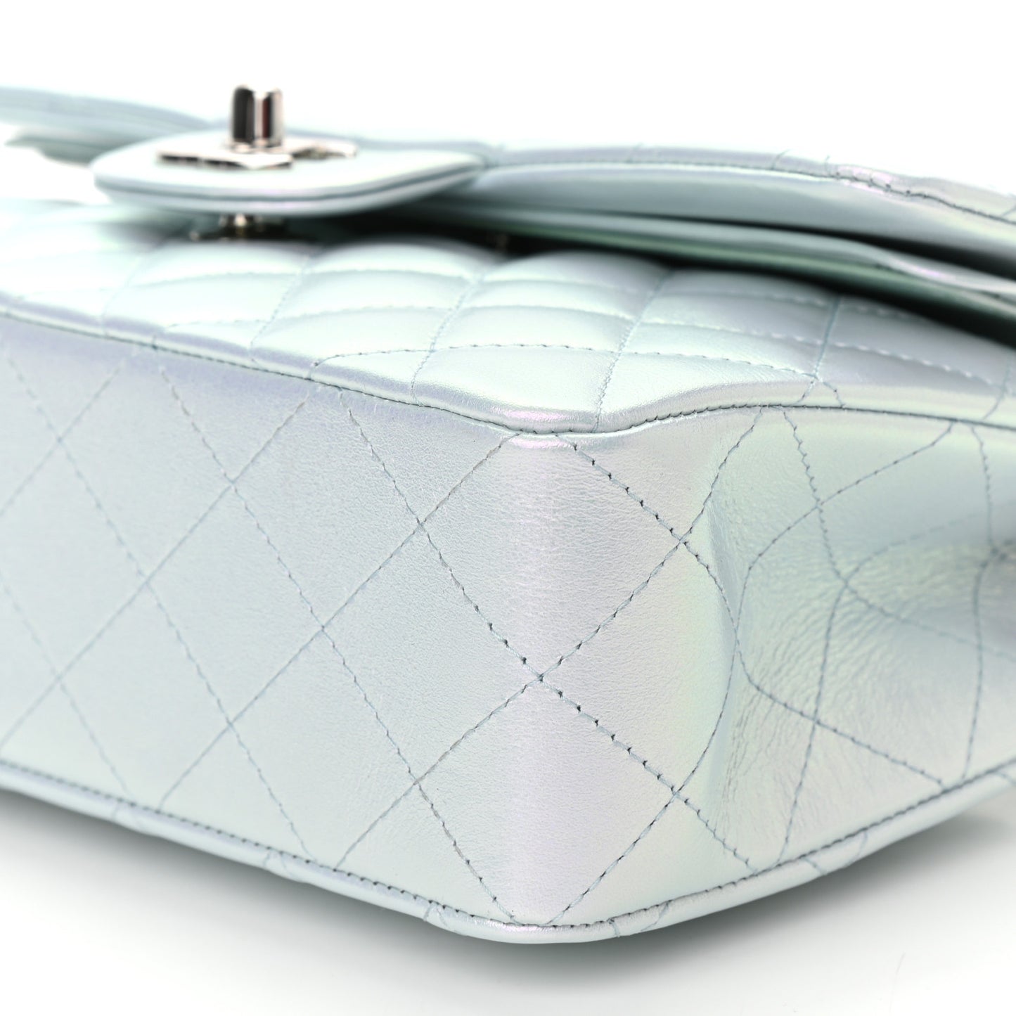 Iridescent Calfskin Quilted Small Double Flap Blue