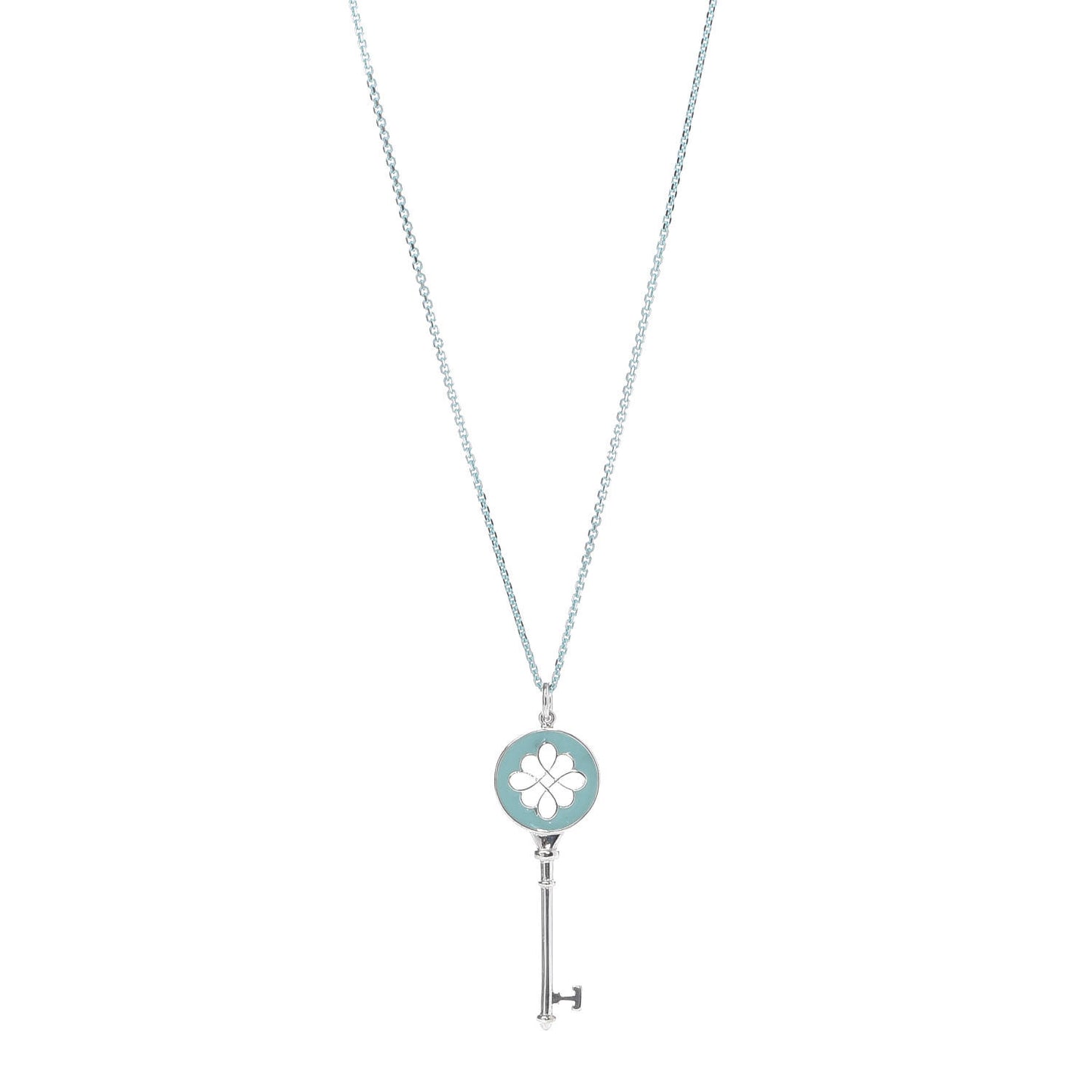 Sterling Silver Enamel Knot Key Pendant Necklace Blue