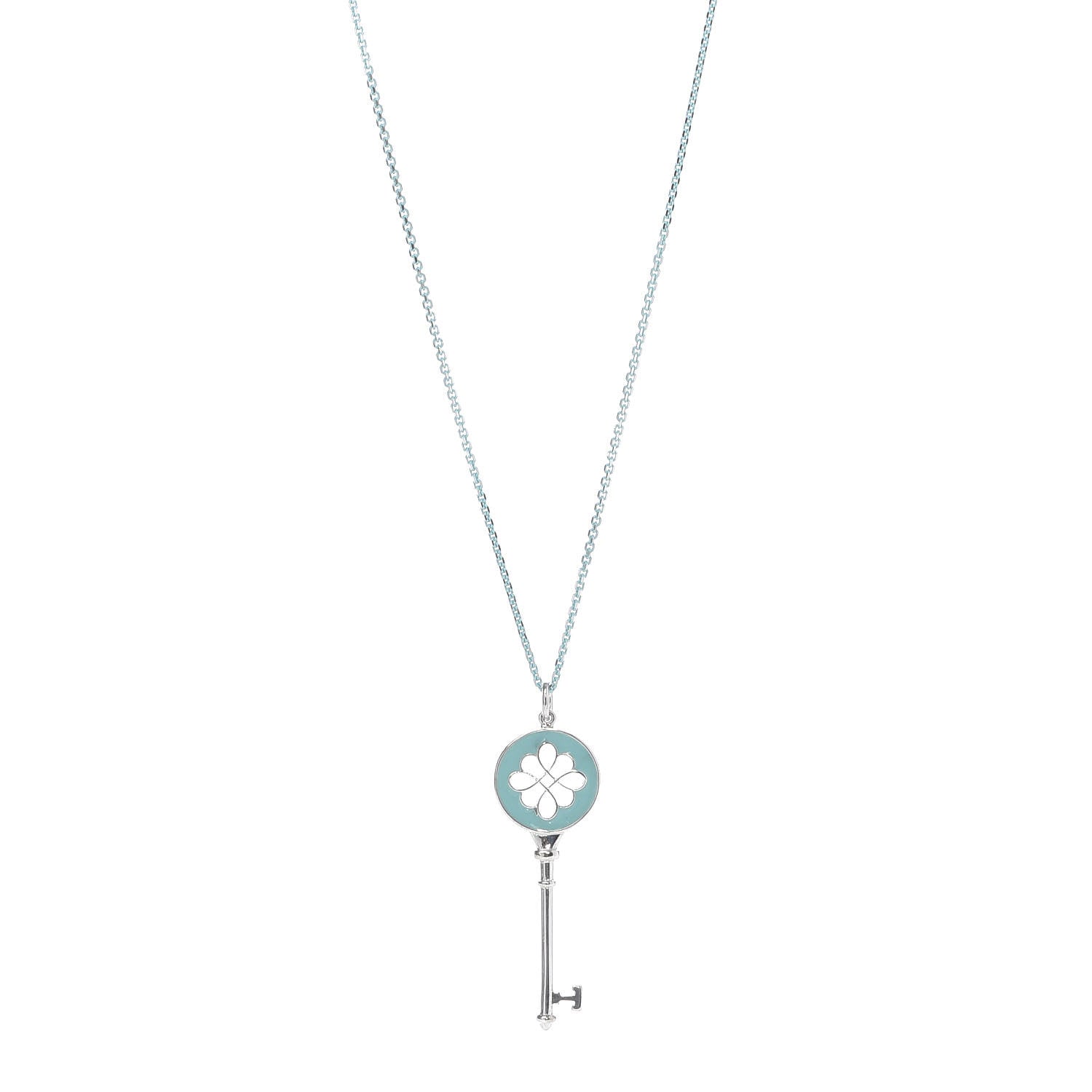 Tiffany Sterling Silver Enamel Knot Key Pendant Necklace Blue 1 of 7