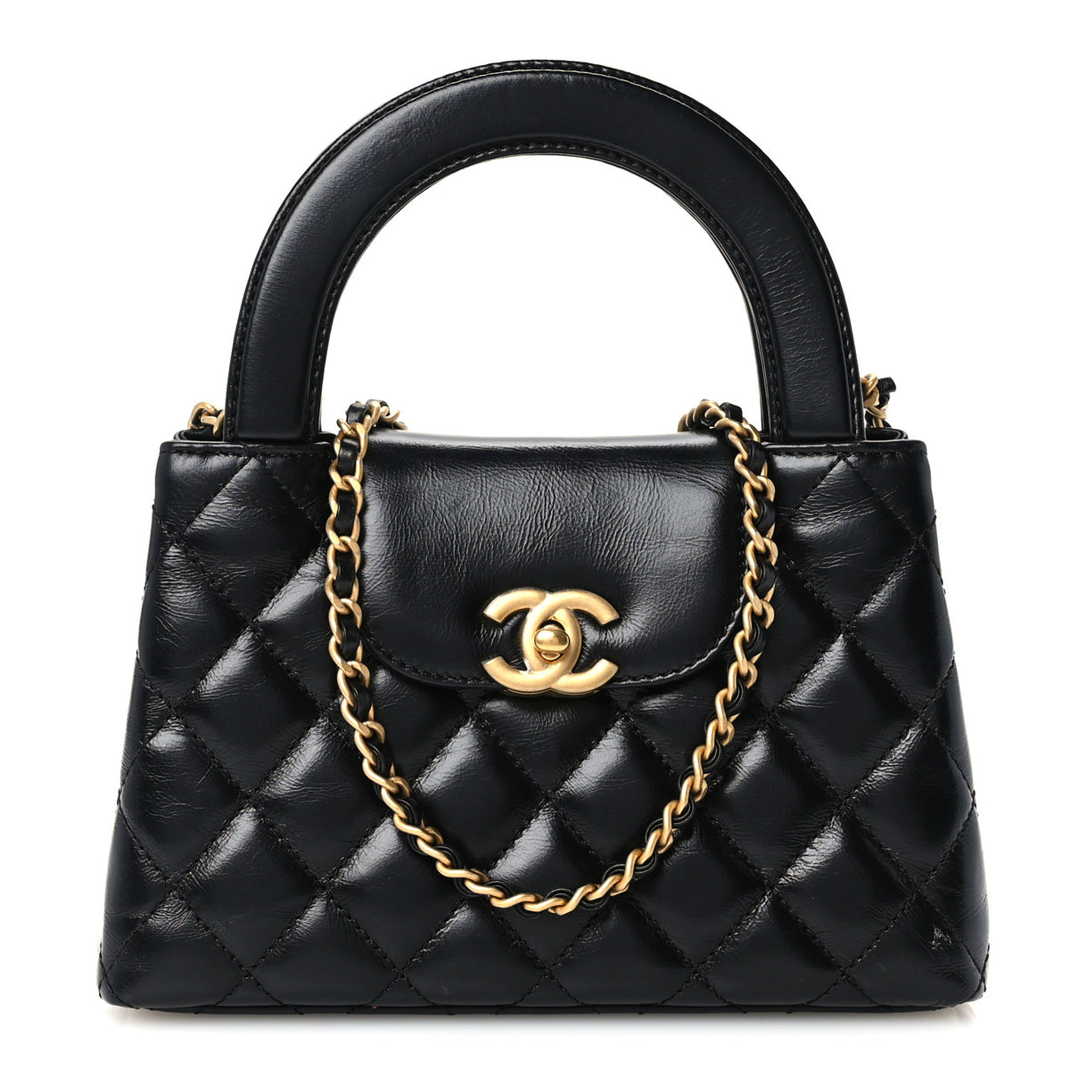 Chanel Shiny Aged Calfskin Quilted Nano Kelly Shopper Black 1 of 11