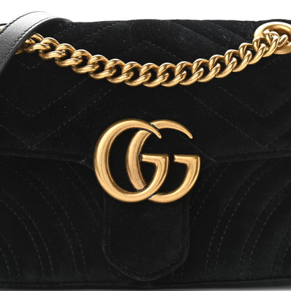 Gucci Velvet Matelasse Mini GG Marmont Shoulder Bag Black 8 of 10