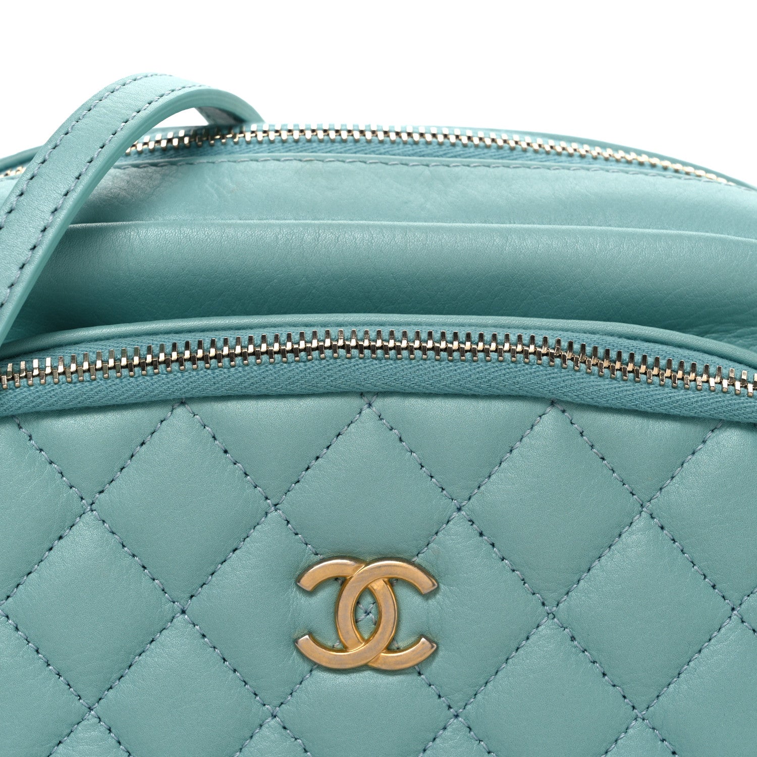 Chanel Calfskin Quilted Day Trips Camera Case Turquoise 8 of 11