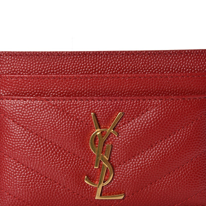 Saint Laurent Grain De Poudre Matelasse Chevron Monogram Credit Card Case New Red 9 of 10