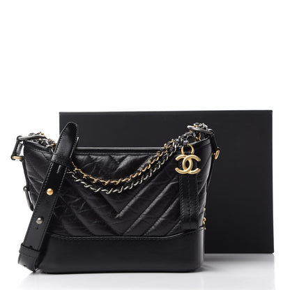 Chanel Aged Calfskin Chevron Quilted Small Gabrielle Hobo Black 11 of 11
