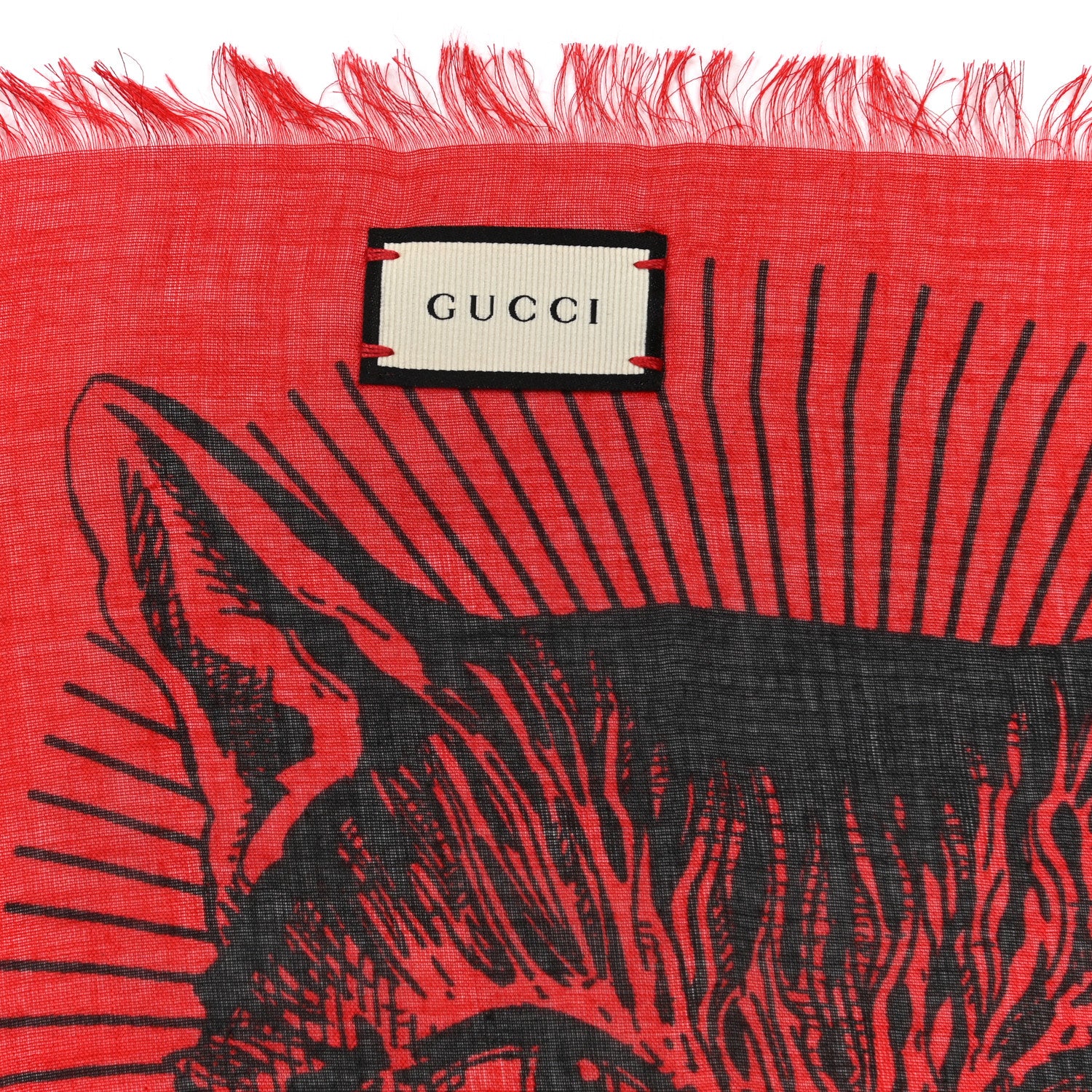 Gucci Modal Silk Mystic Cat Print Shawl Red Black 2 of 4