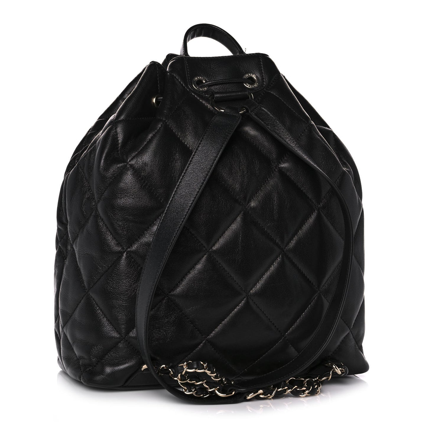 Lambskin Quilted Drawstring Backpack Black
