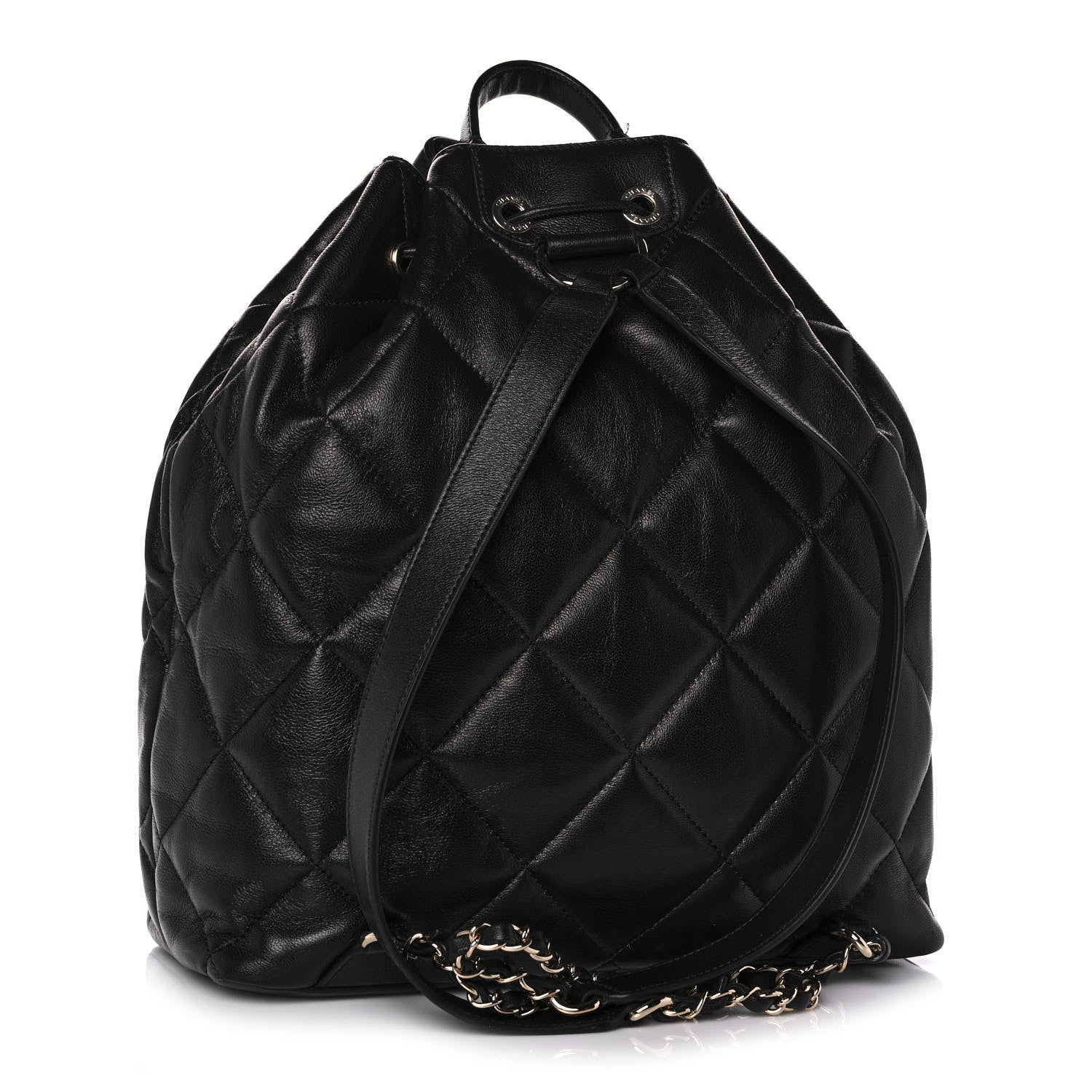 Chanel Lambskin Quilted Drawstring Backpack Black 2 of 11