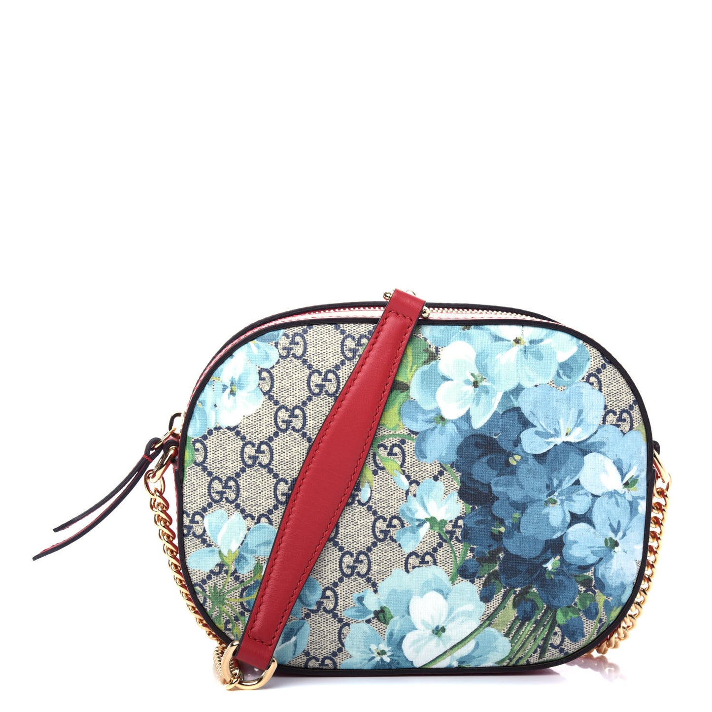 GG Supreme Monogram Blooms Mini Chain Shoulder Bag Beige Blue Navy Hibiscus Red