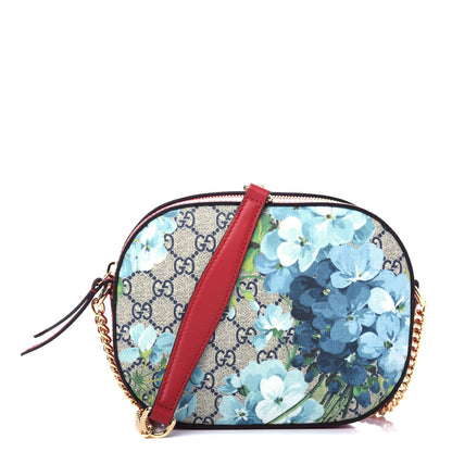 Gucci GG Supreme Monogram Blooms Mini Chain Shoulder Bag Beige Blue Navy Hibiscus Red 1 of 13