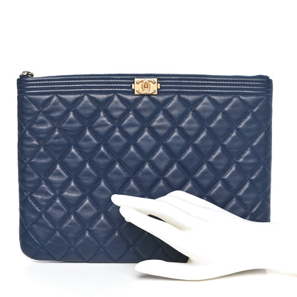 Chanel Lambskin Quilted Medium Boy Cosmetic Case Navy 2 of 10