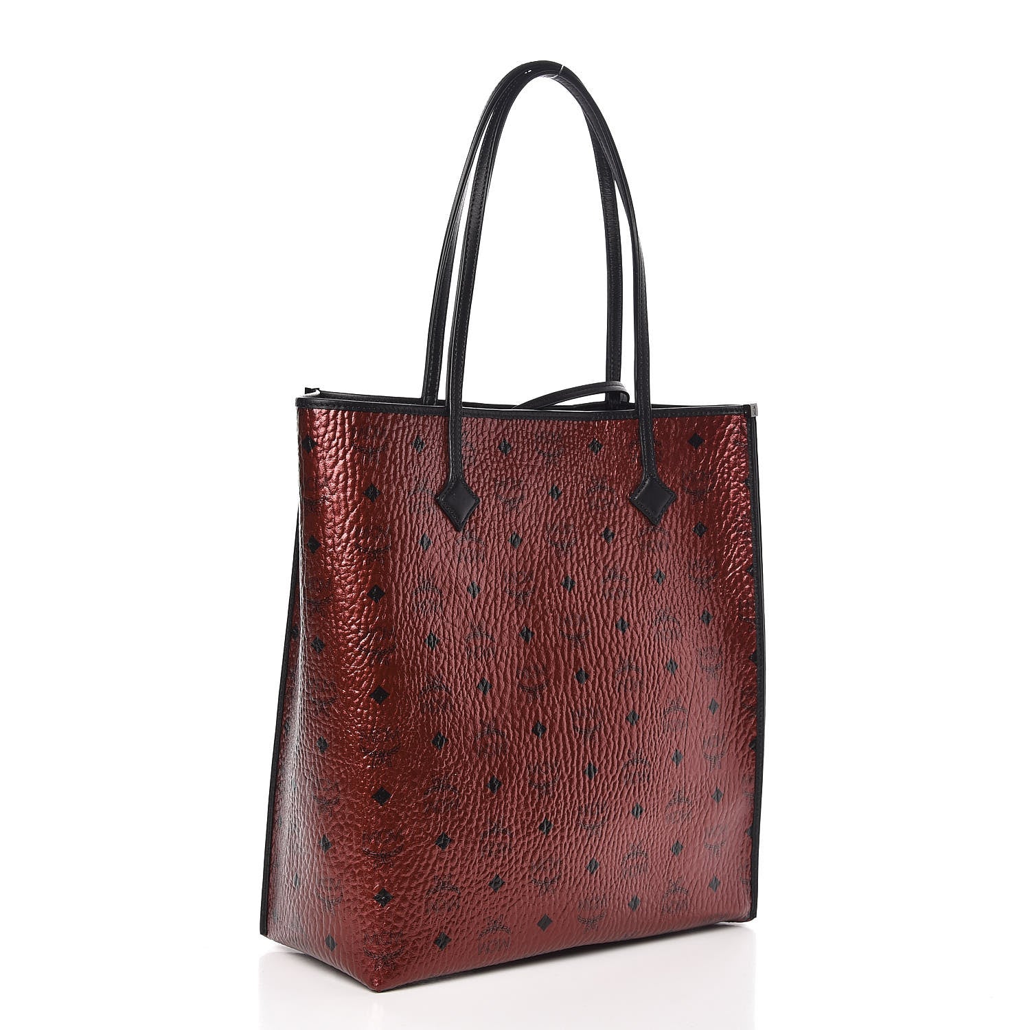 MCM Metallic Visetos Medium Kira North South Shopper Tote Scooter Red 3 of 6