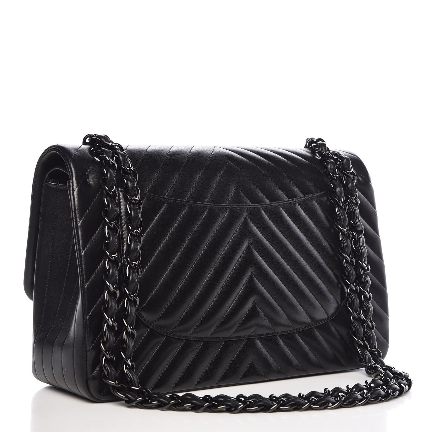 Lambskin Chevron Quilted Jumbo Double Flap So Black