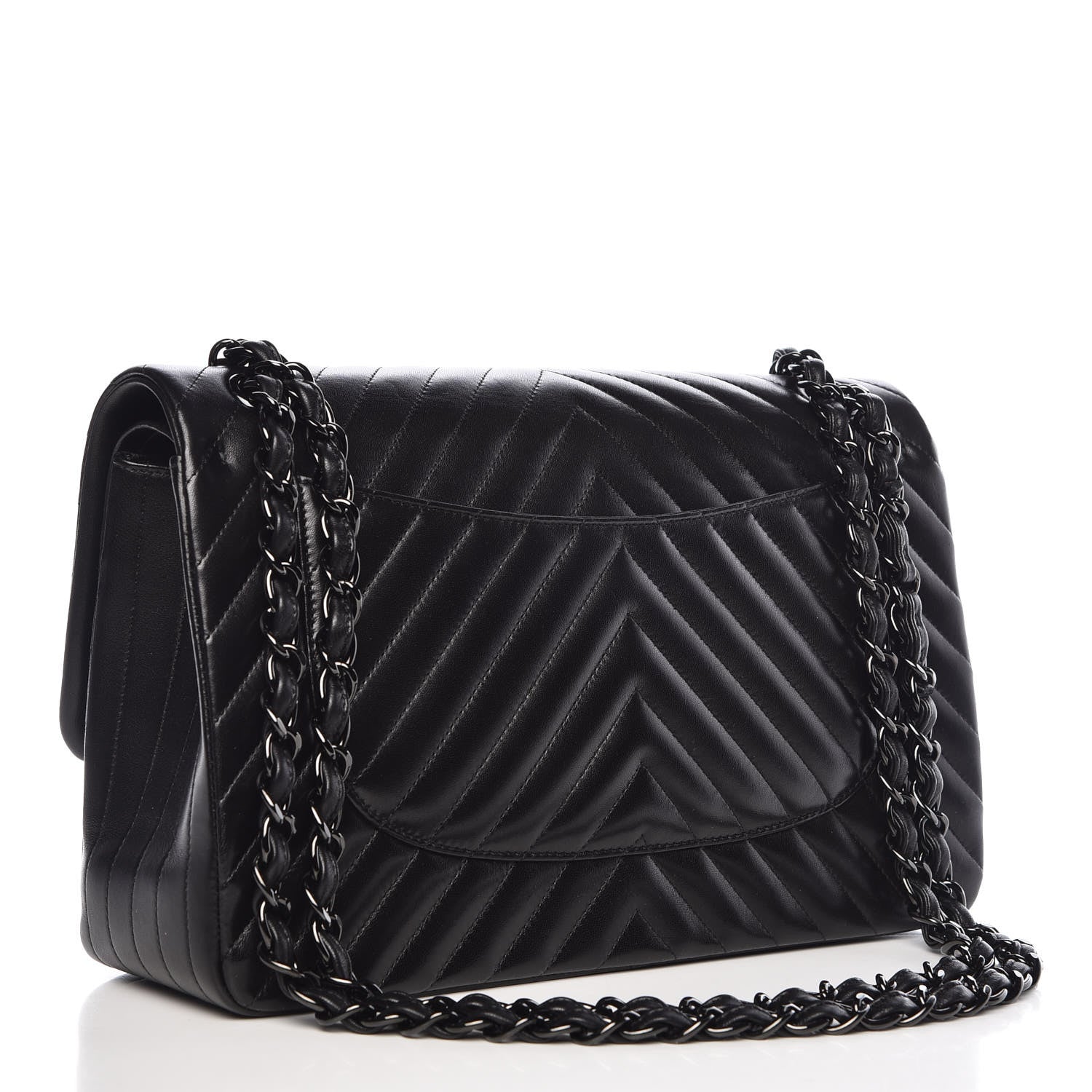Chanel Lambskin Chevron Quilted Jumbo Double Flap So Black 3 of 10