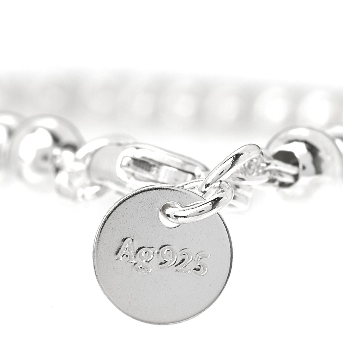 Sterling Silver 4mm Mom Heart Tag Bead Bracelet