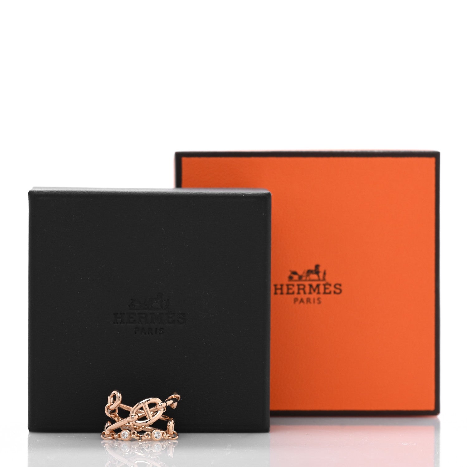 Hermes 18K Rose Gold Diamond MM Chaine d'Ancre Chaos Ring 50 5.25 5 of 5