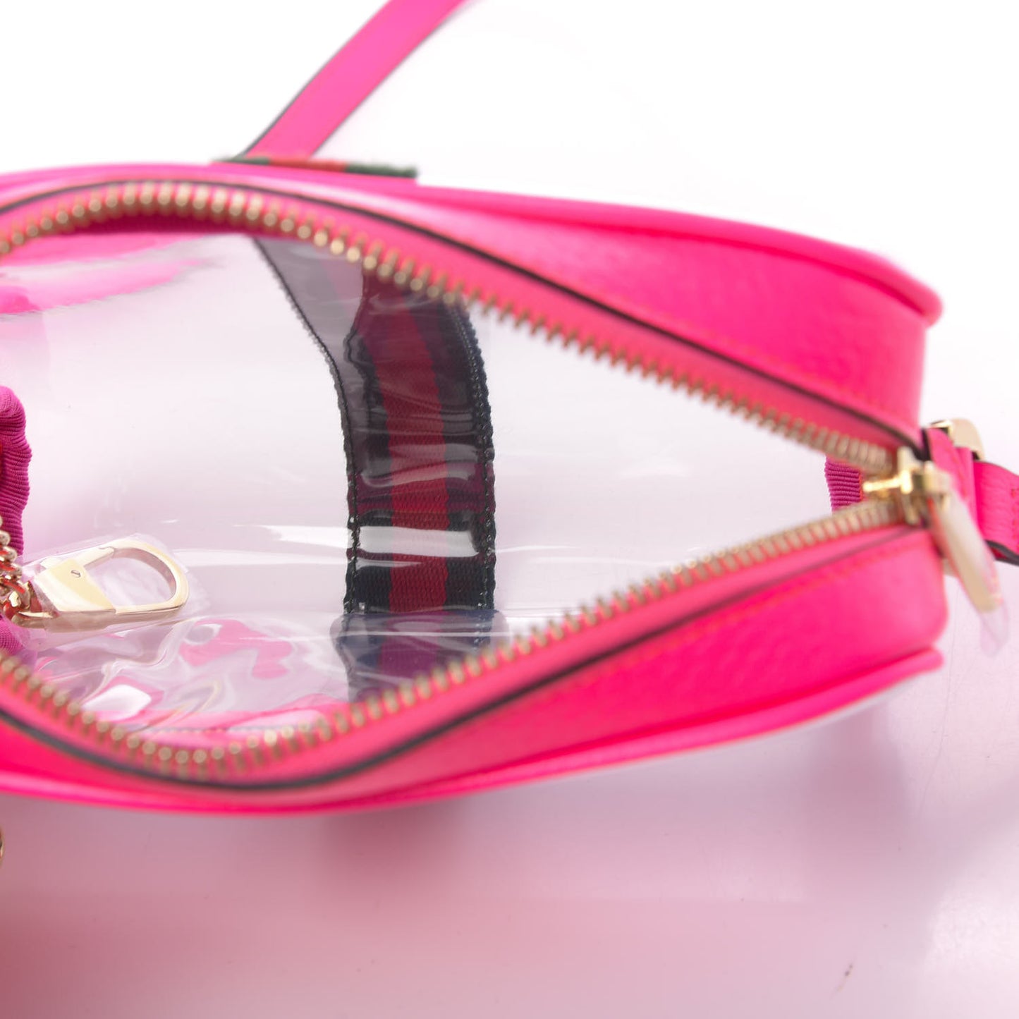 Vinyl Web Mini Ophidia Transparent Shoulder Bag Fluorescent Fuchsia