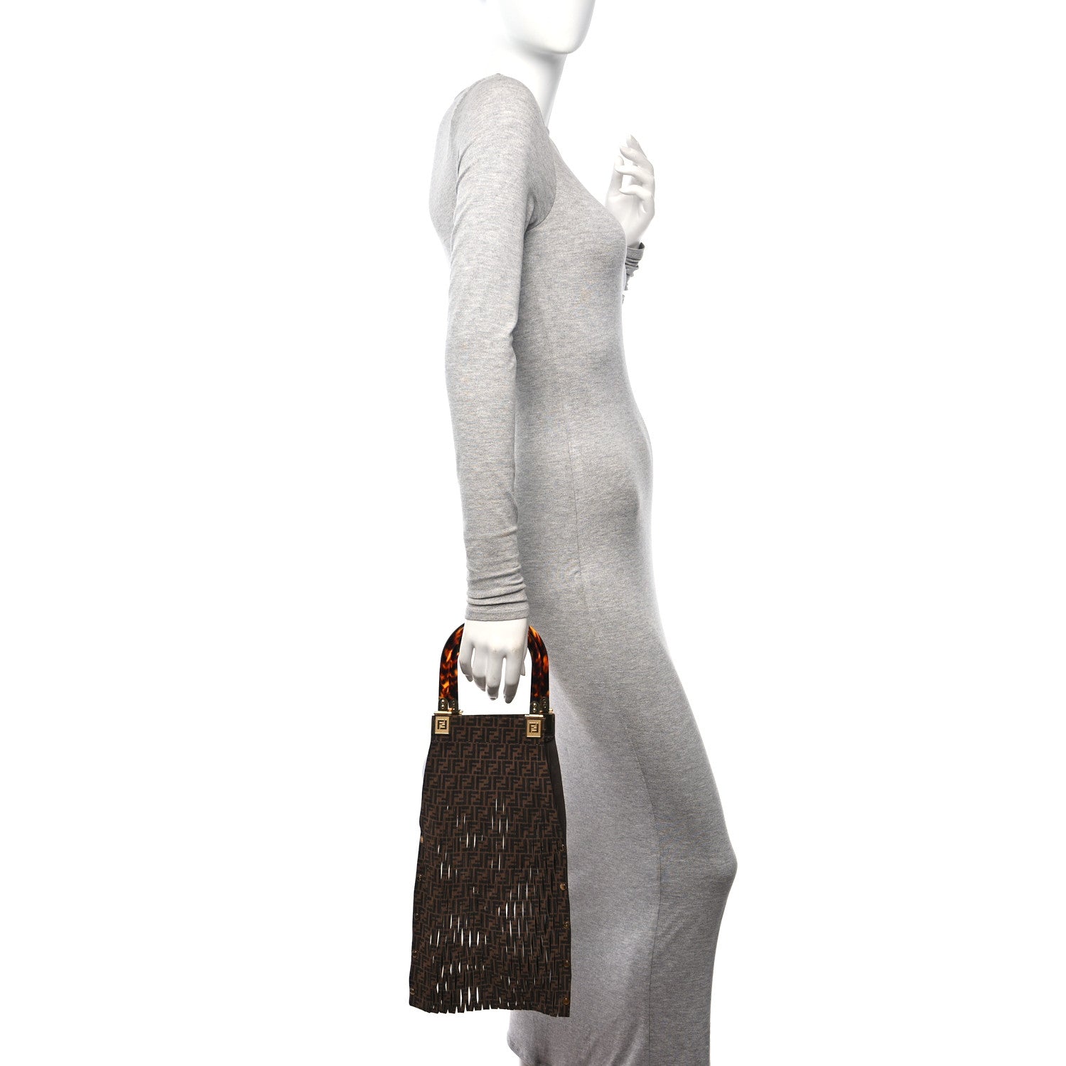 Fendi Suede Plexiglass FF Mesh Fendi Sunny Tote Bag Sigaro Moro 2 of 9