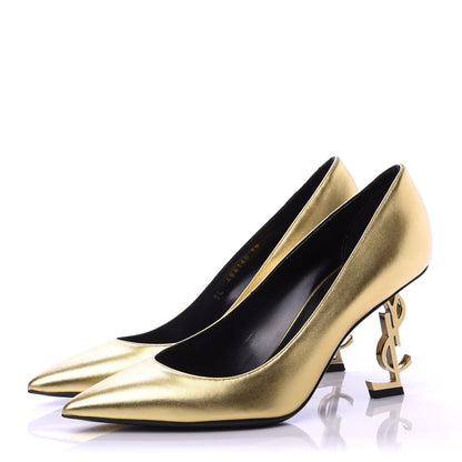 Saint Laurent Metallic Calfskin Opyum 85 Pumps 38 Oro 3 of 10