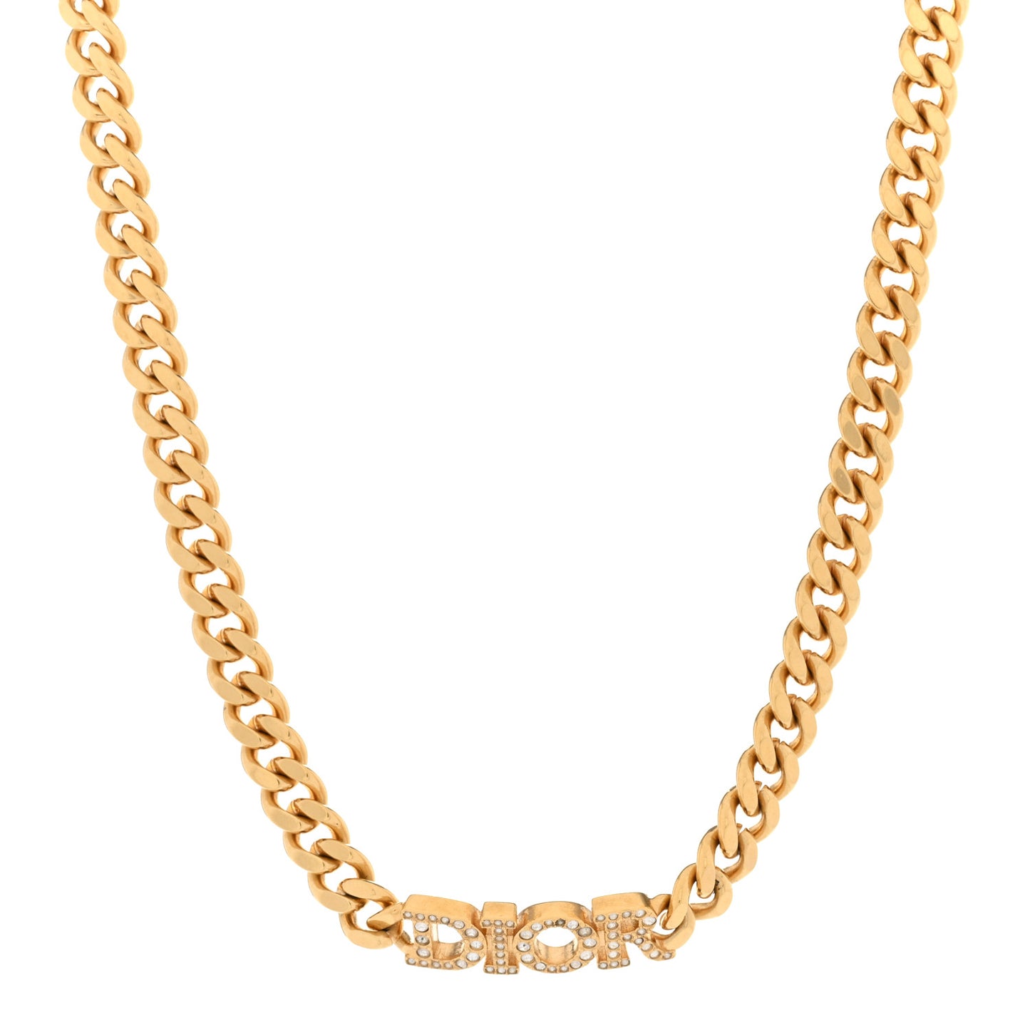 Metal Crystal Chain Logo Necklace Gold