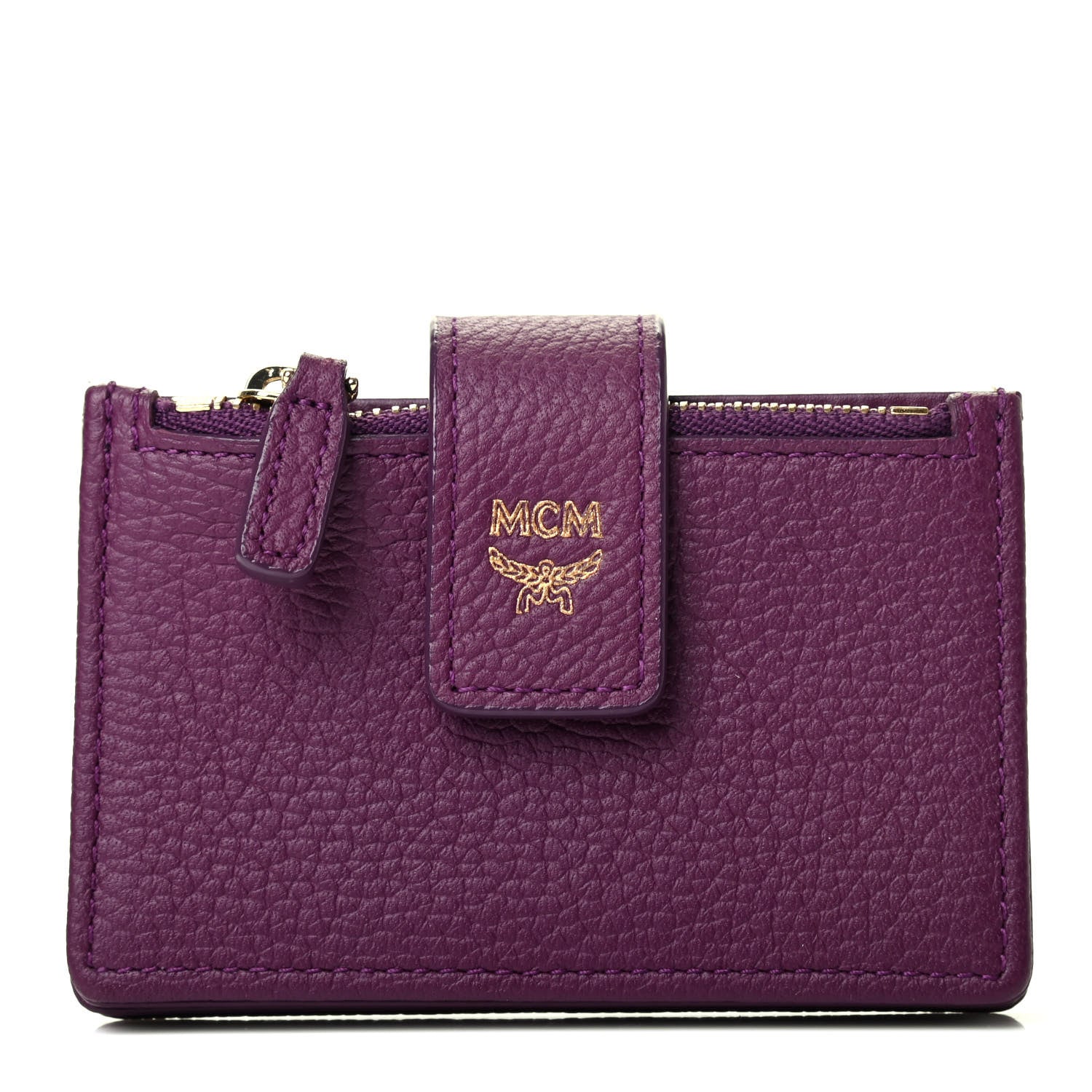 MCM Grained Calfskin Milla Accordion Card Case Purple 1 of 8