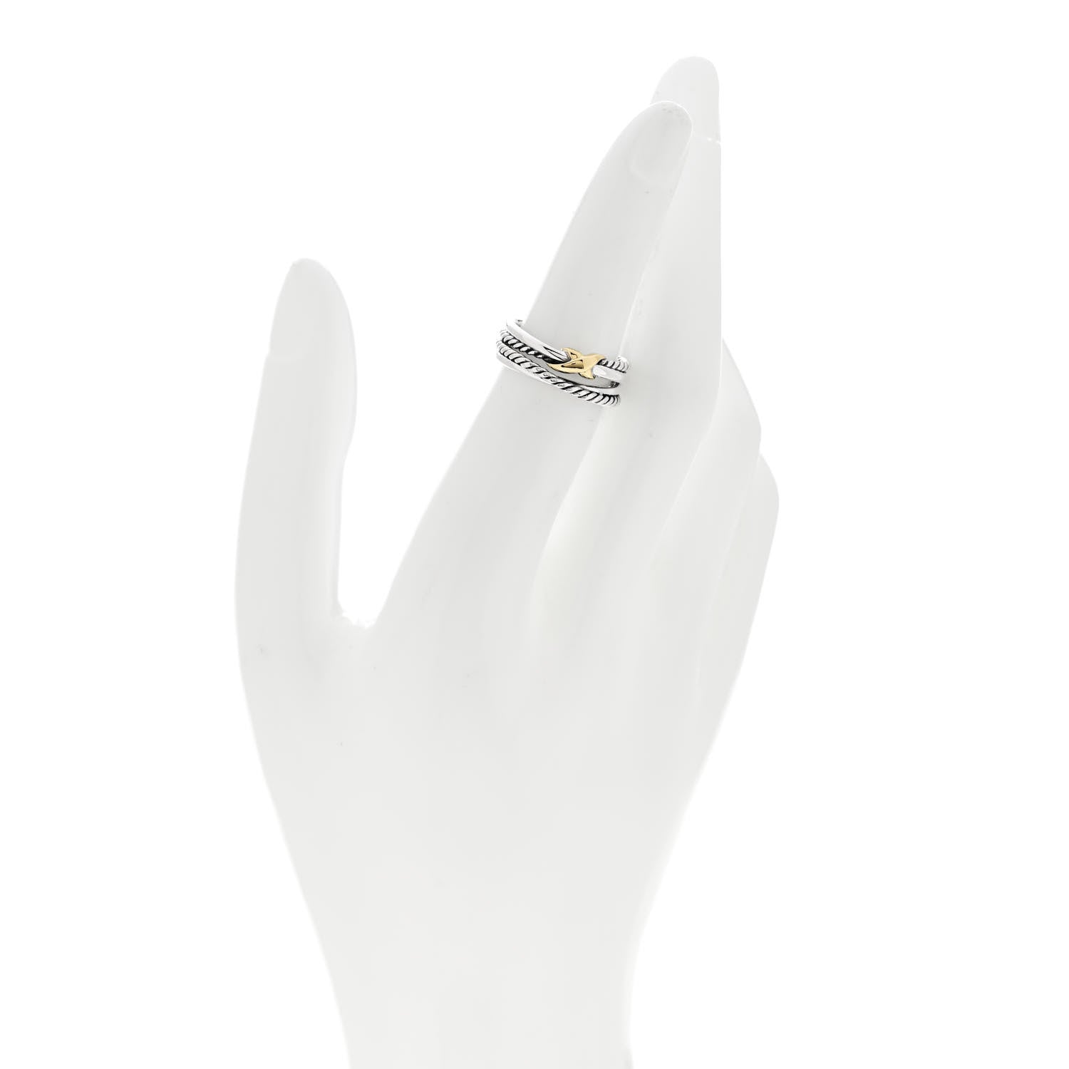 David Yurman Sterling Silver 18K Yellow Gold 6mm X Crossover Ring 51 5.75 2 of 4
